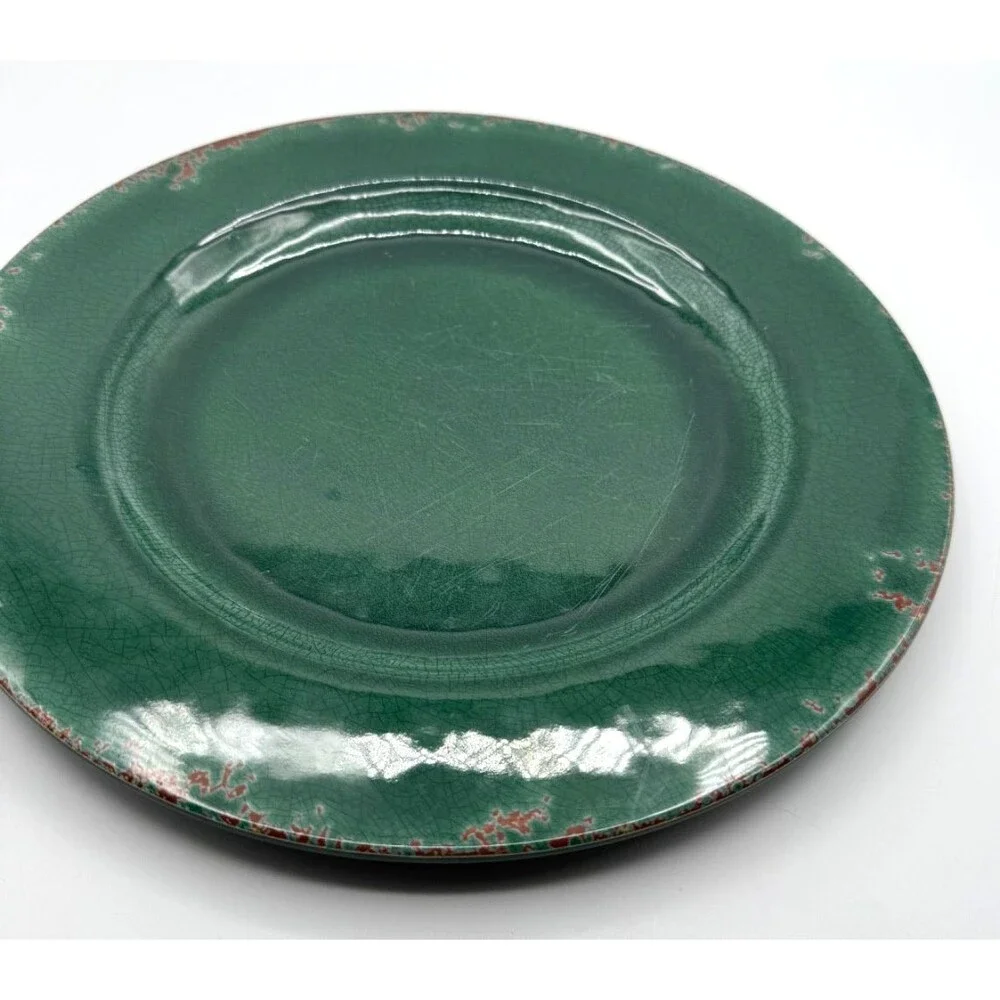 Williams-Sonoma Rustic Green Crackle Melamine Dinner Plates Set of 3 HTF Color